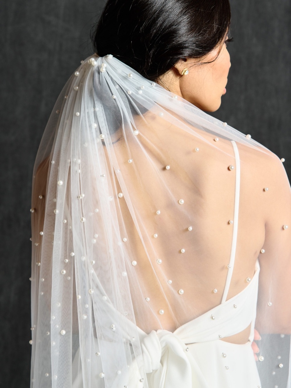 White Pearl-Embellished Bridal Veil